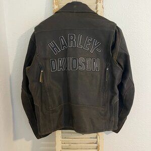 Harley Davidson Leather Jacket Men's XL Distressed Road Dust Brown W/armour Pads